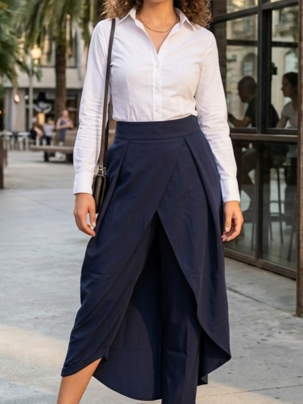 BLUZAT Women's Blue Straight Skort Leg Cropped Pleated Stretch Twill Pants NWT